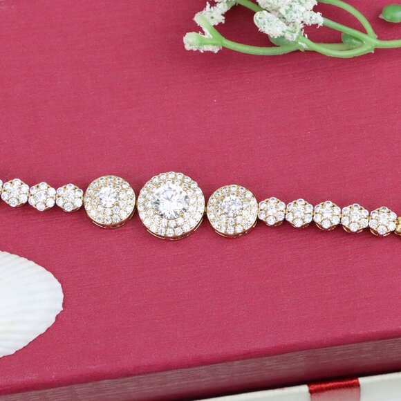 "Elegant Round CZ Halo Rose Gold Bracelet with Pave Accents, XPBL0934 - Picture 9 of 12